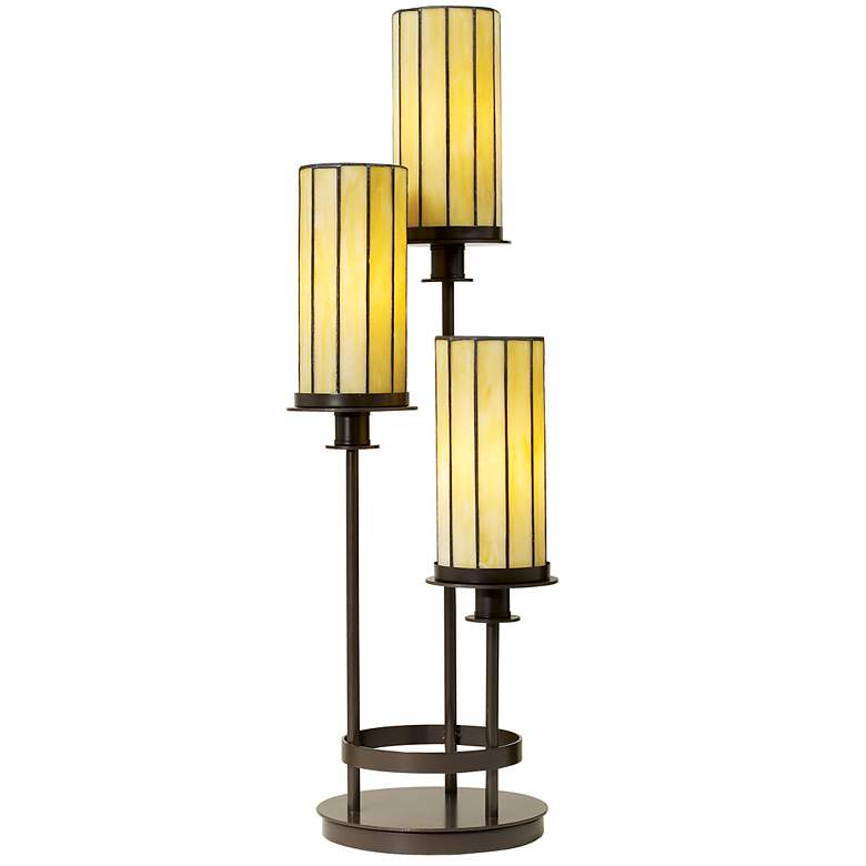 Contemporary Mission 30&quot; High Three Light Tiffany-Style Console Lamp