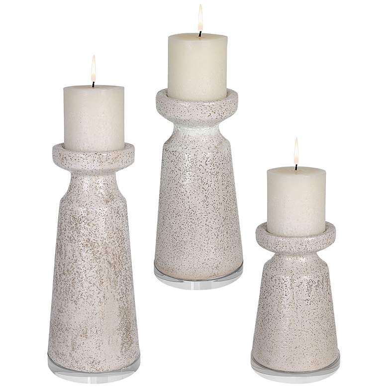 Image 2 Kyan Ombre Crackled Glaze Pillar Candle Holders Set of 3