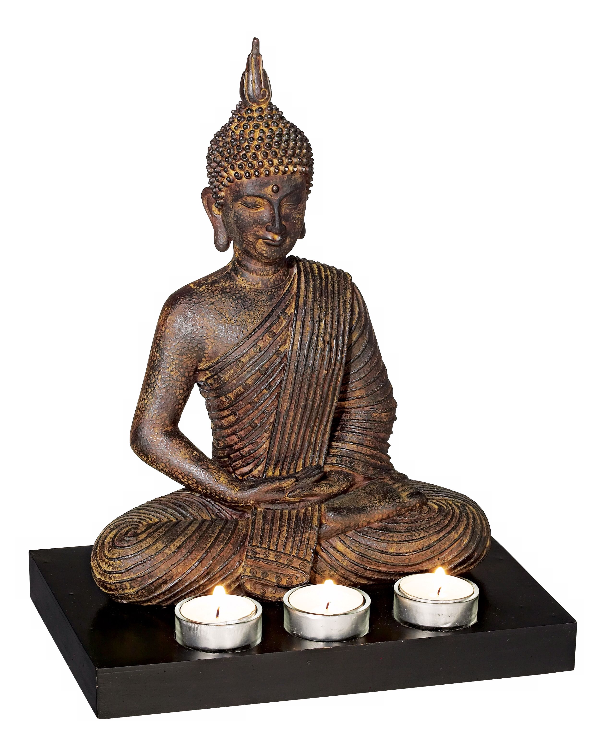 Sitting Buddha 12 3/4" High 3-Candle Tealight Holder