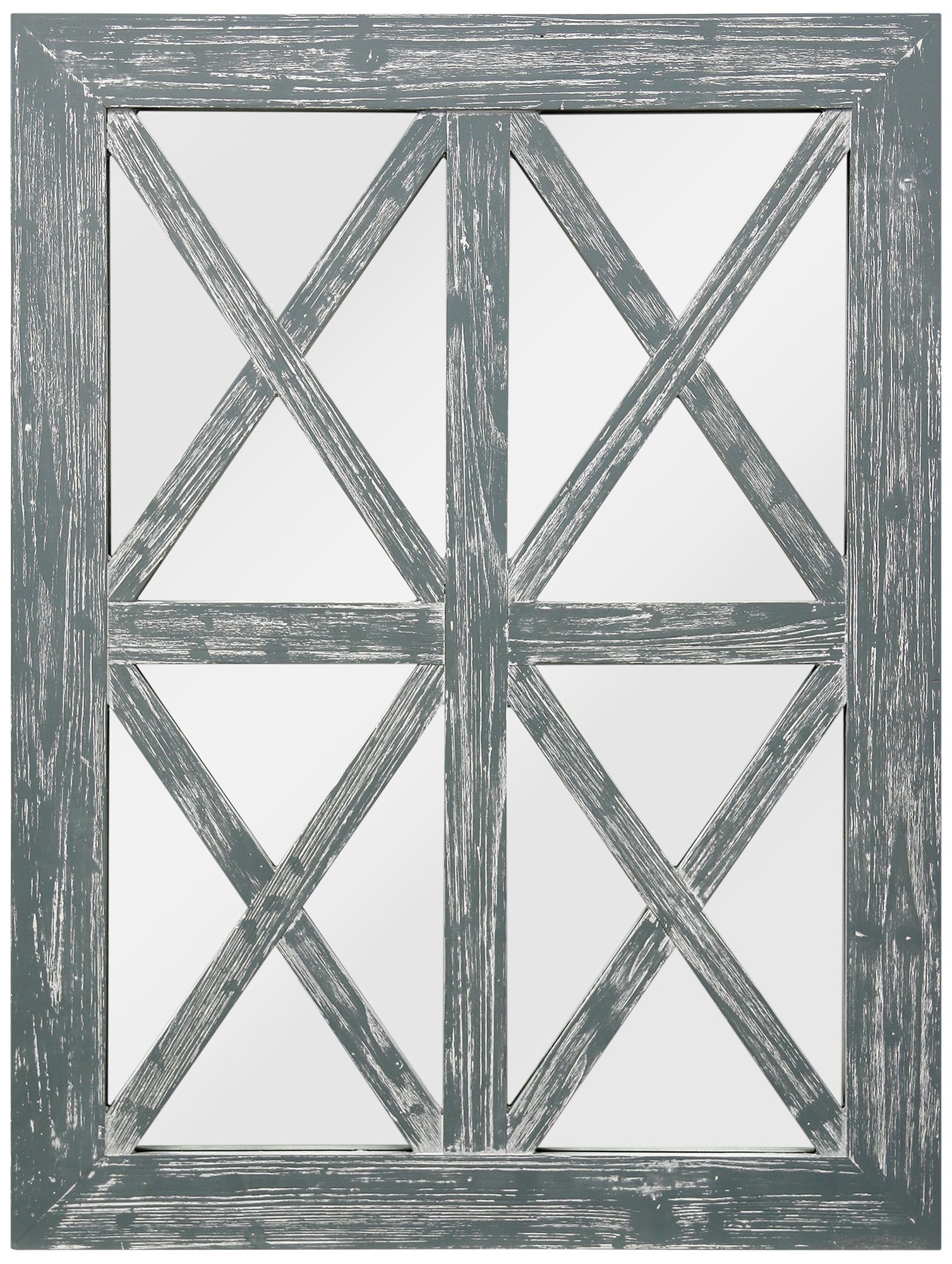 Gray Wash X-Framed Window Pane 30" x 40" Wall Mirror