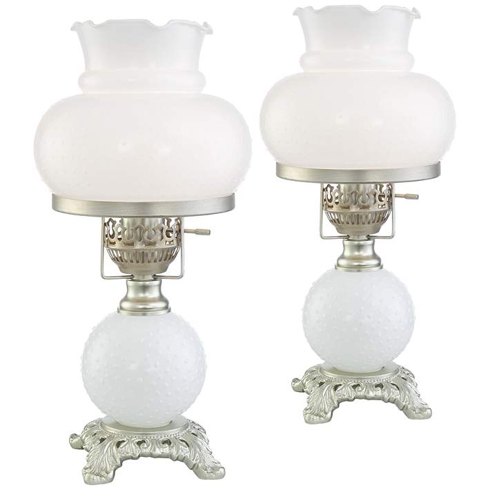 Vintage Floral Milk Glass & Metal Boudoir Lamp Accent Light Electric Hurricane  