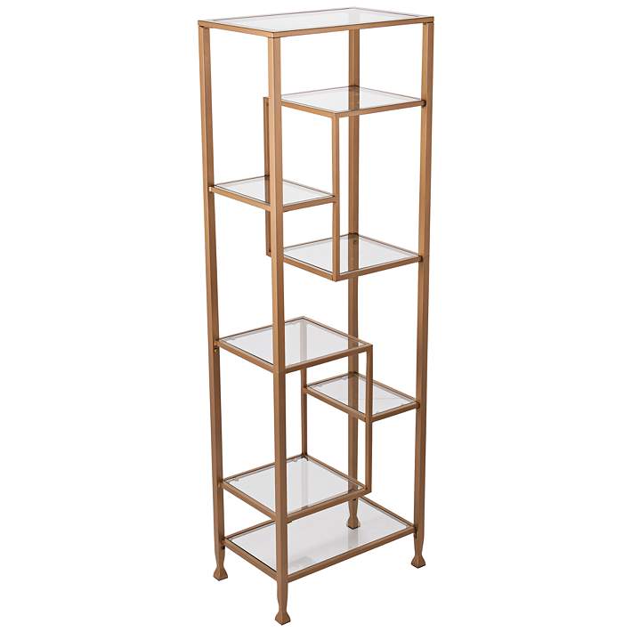 Jaymes 68 High Glass And Gold Asymmetrical 7 Shelf Etagere