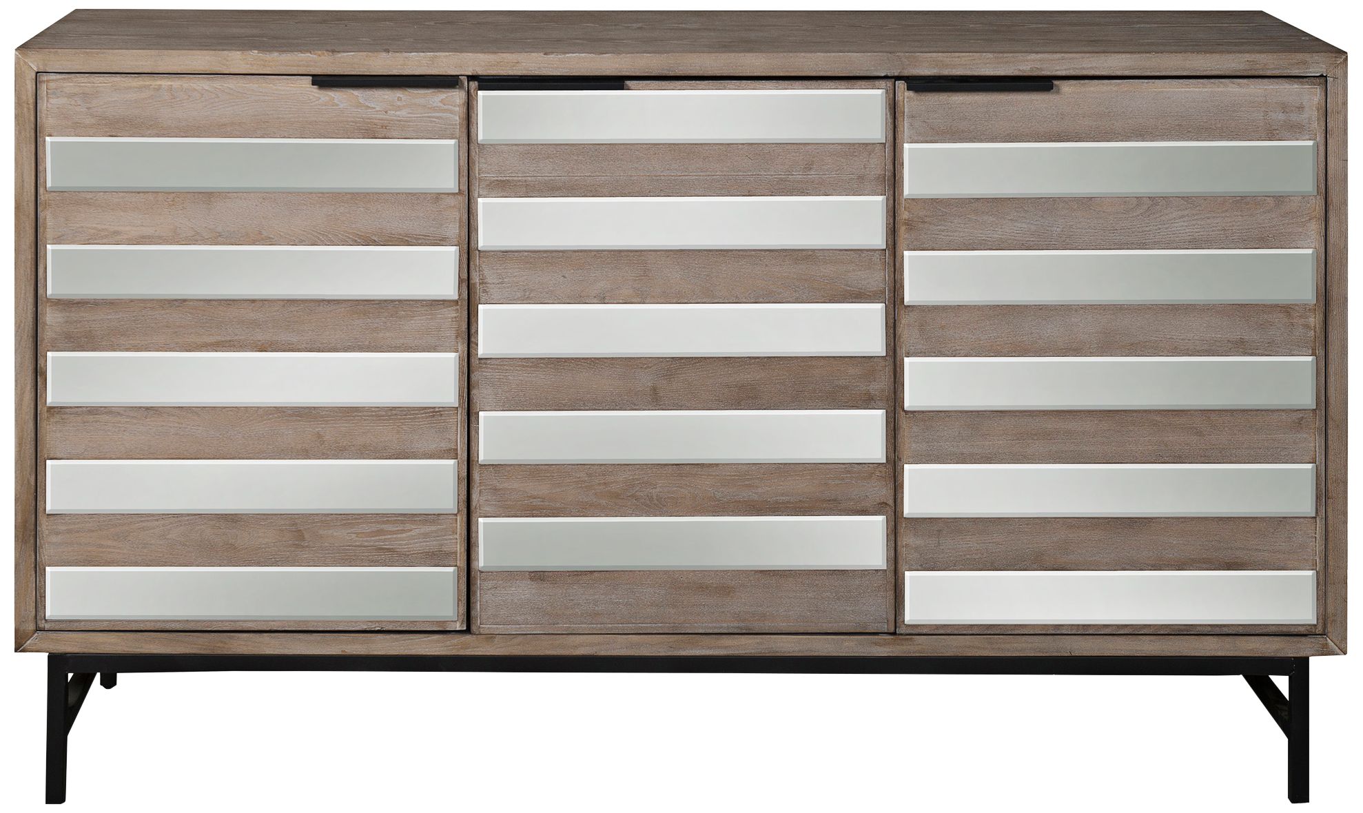 Preston 72" Wide Driftwood 3-Door Mirrored Sideboard