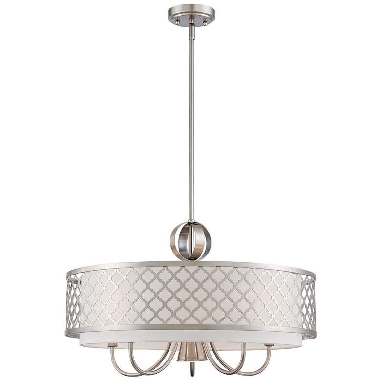 Image 2 Arabesque 24"W Brushed Nickel Drum Pendant with Downlight