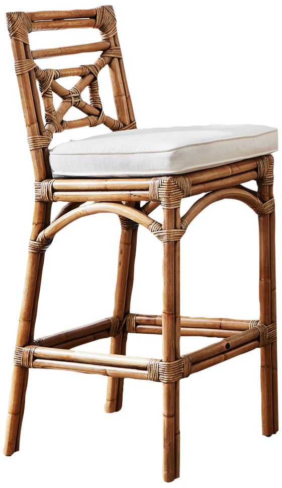 Plantation Bay 31" Honey Cushioned Rattan Bar Stool