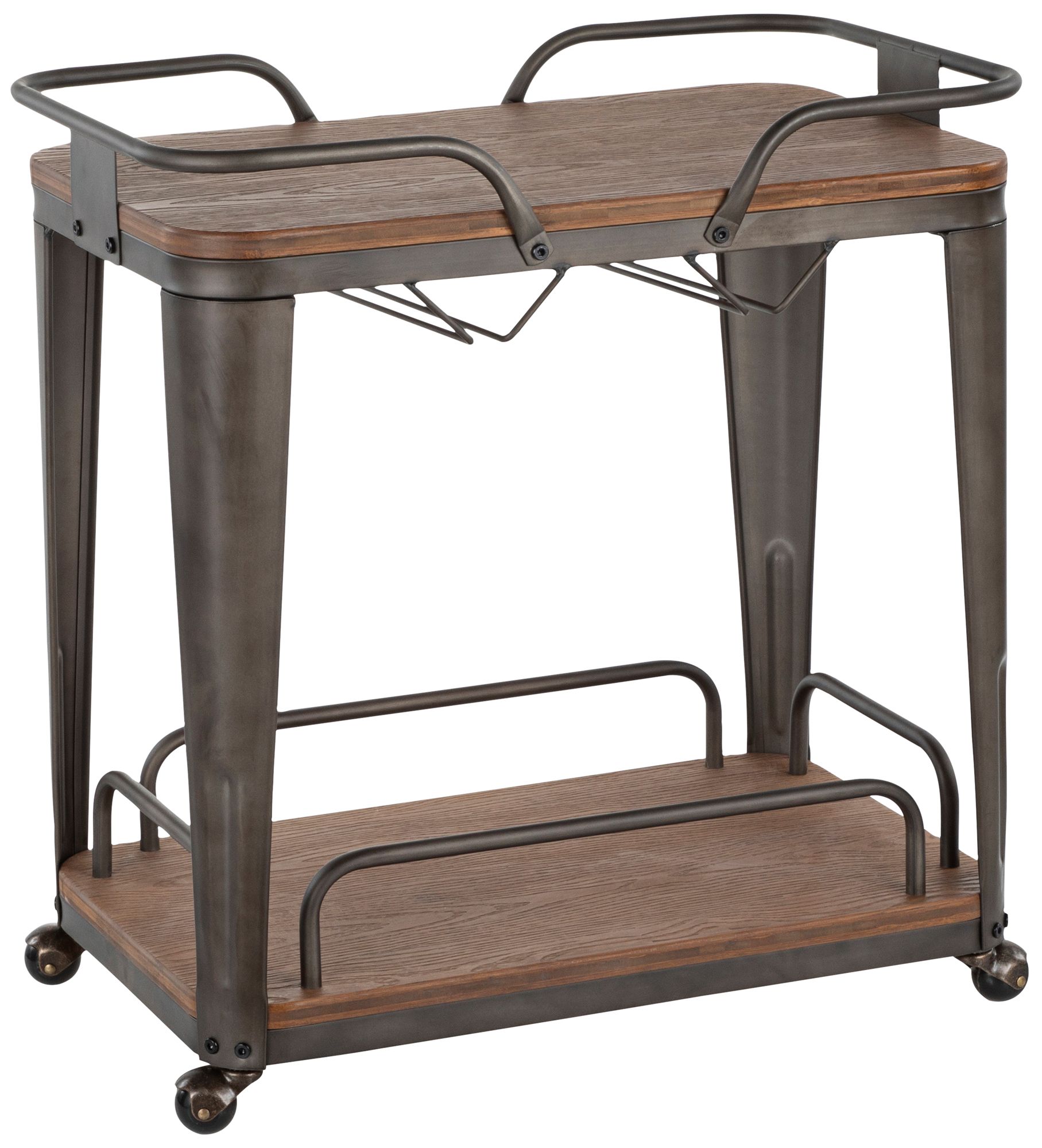 Oregon Espresso Wood and Antique Metal 2-Shelf Bar Cart