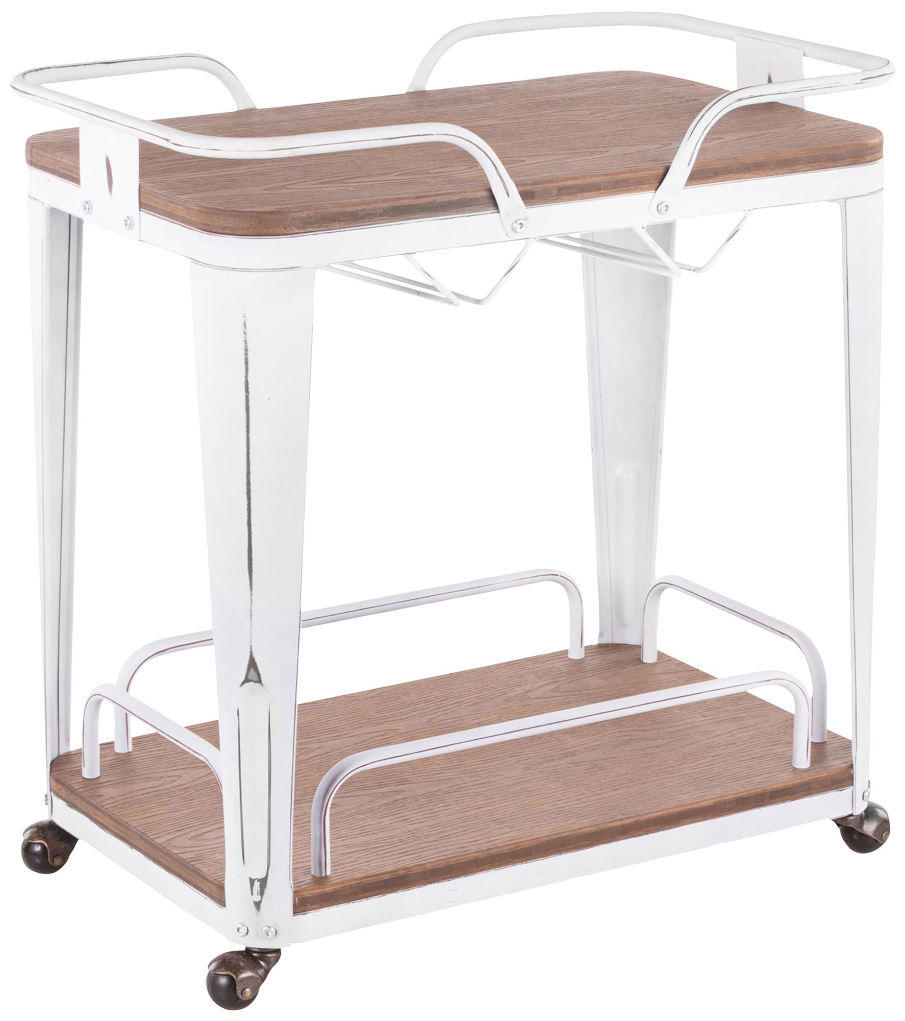 Oregon Brown Wood and Vintage White Metal 2-Shelf Bar Cart