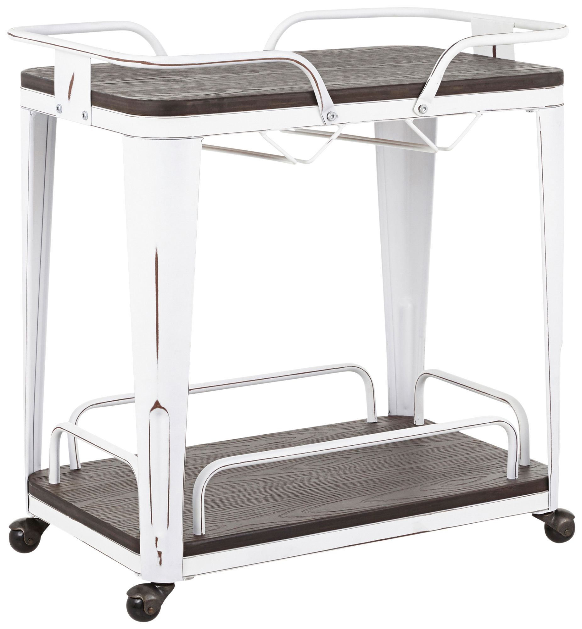 Oregon Espresso Wood and Vintage White 2-Shelf Bar Cart