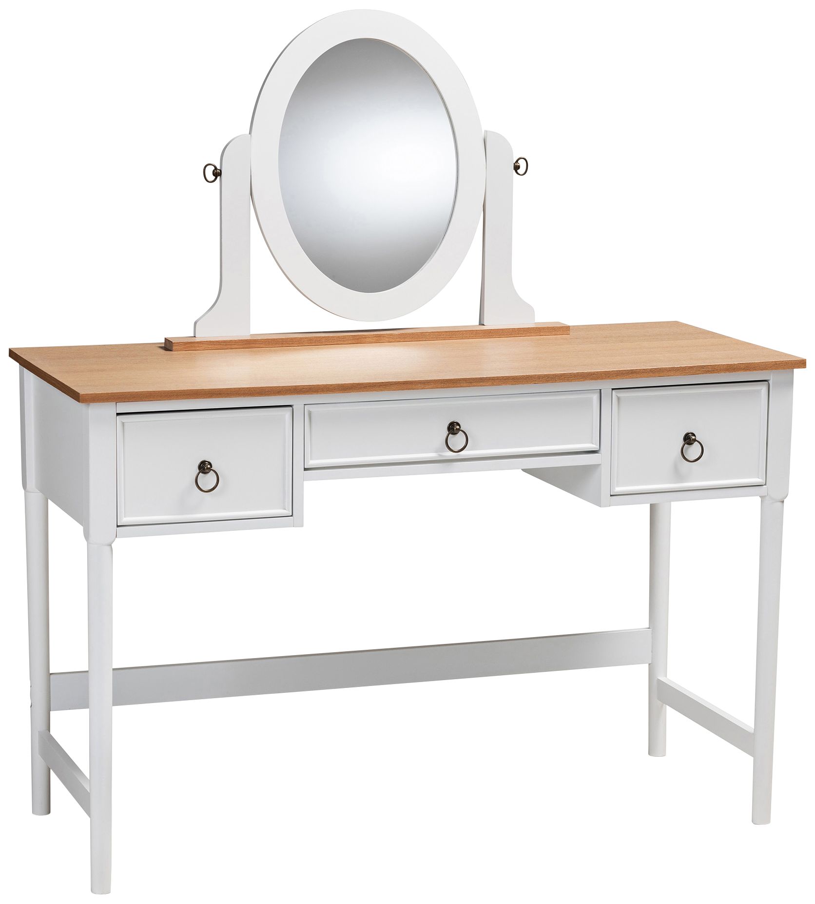 Sylvie White Wood 3-Drawer Vanity Table w/ Adjustable Mirror