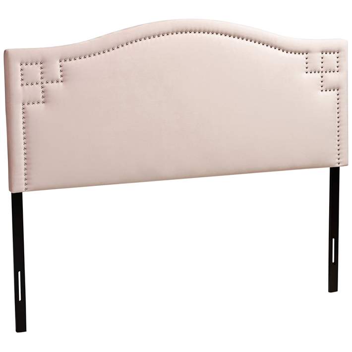 Aubrey Light Pink Velvet Fabric, Aubrey King Upholstered Bed