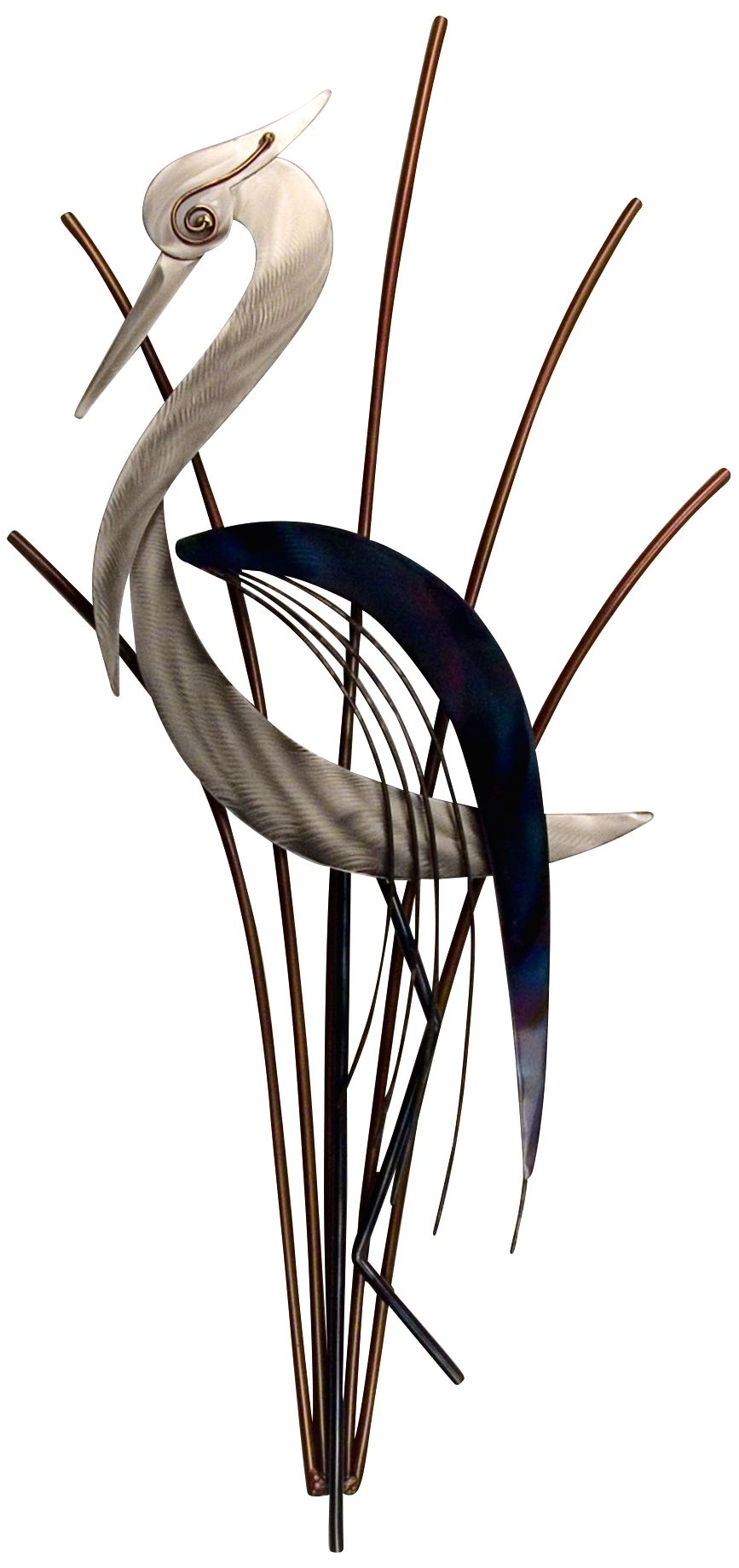 Heron Bird With Head Lowered 38" High Metal Wall Art