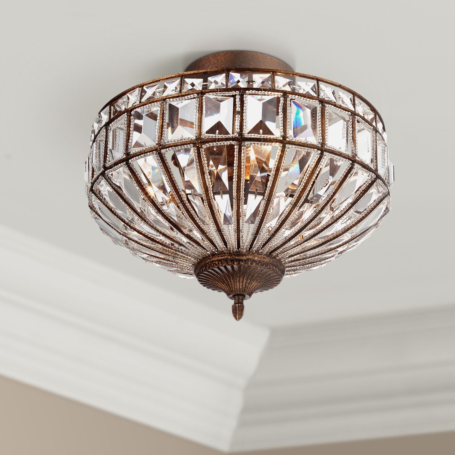 Ceiling Light Fixture Semi Flush Mount Crystal Mocha Brown 15