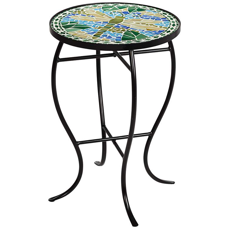 Image 2 Dragonfly Mosaic Black Iron Outdoor Accent Table