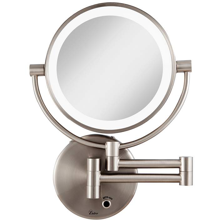 Satin Nickel Cordless Led Lighted, Best Wall Mounted Lighted Magnifying Makeup Mirror