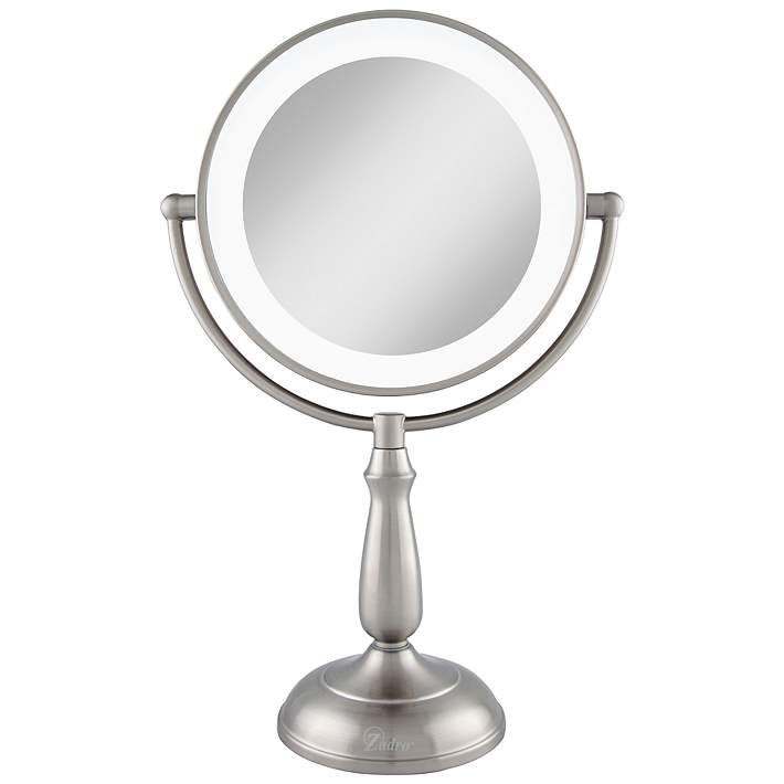 Satin Nickel Lighted Led Touch 10x, Lighted Magnification Makeup Mirrors