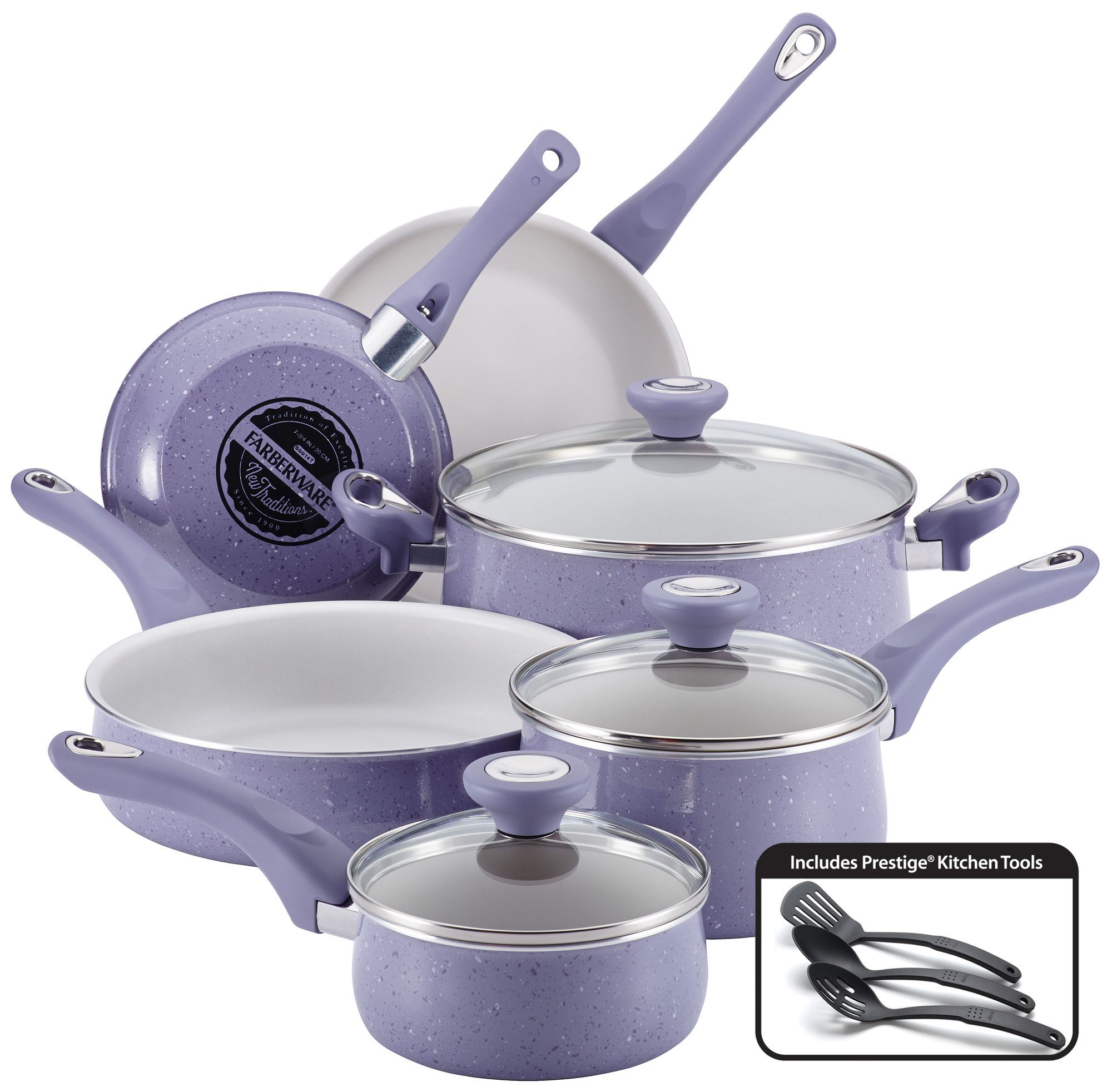 Farberware Lavender White 12-Piece Nonstick Cookware Set