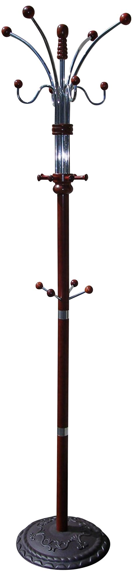 Rackley 73" High Cherry and Chrome 12-Hook Coat Rack