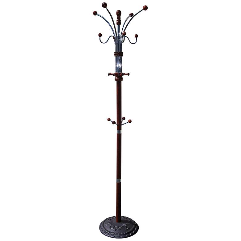 Rackley 73&quot; High Cherry and Chrome 12-Hook Coat Rack