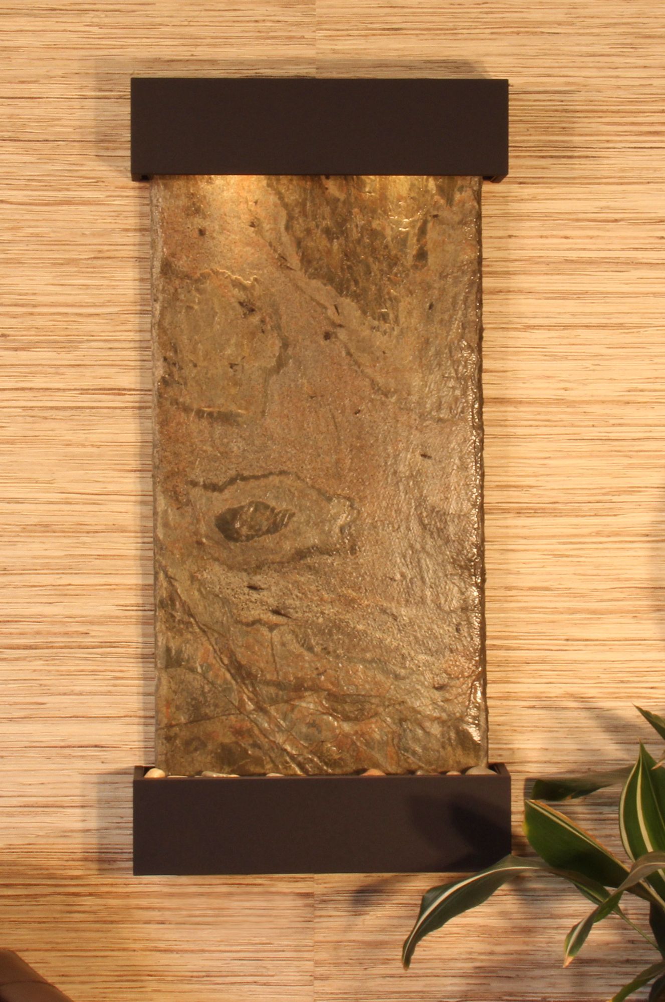Whispering Creek 46" High Green Slate Bronze Wall Fountain