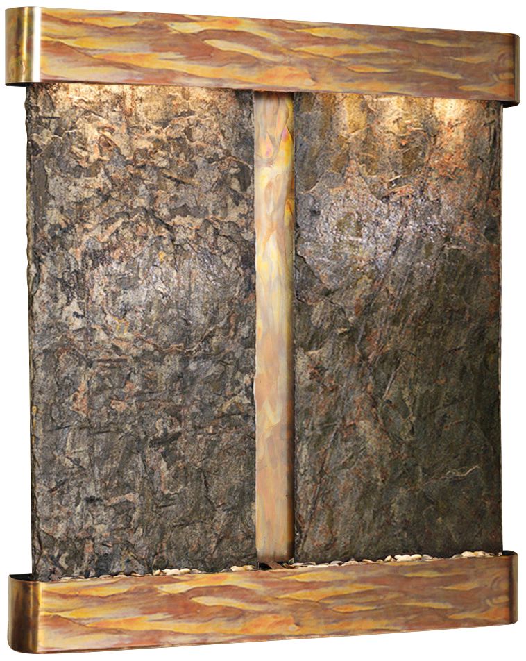 Cottonwood Falls Green Slate Round Copper 69"H Wall Fountain