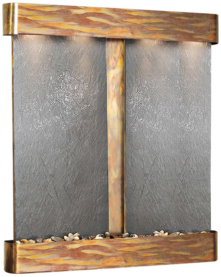 Cottonwood Falls 69"H Black Stone Round Copper Wall Fountain