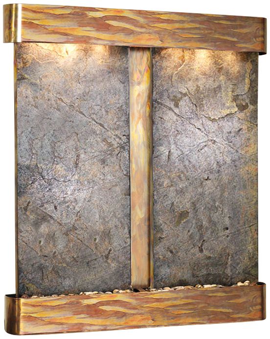 Cottonwood Falls Green Stone Round Copper 69"H Wall Fountain