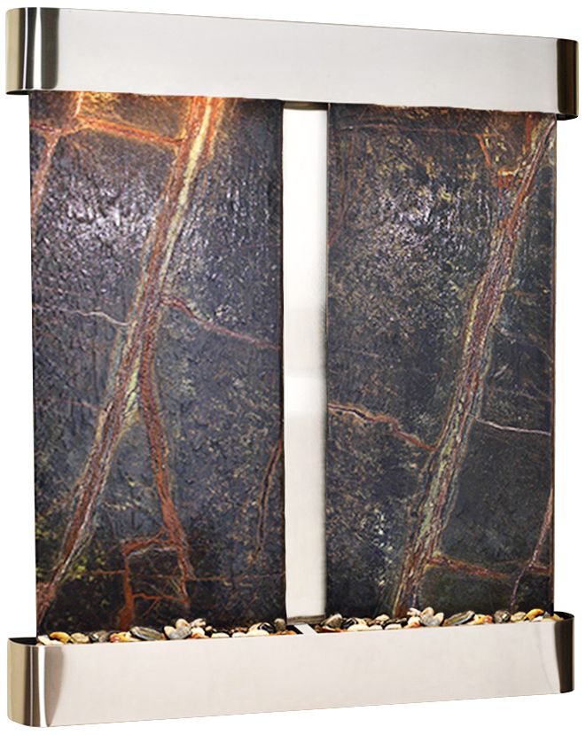 Cottonwood Falls Round Steel Green Marble 69"H Wall Fountain