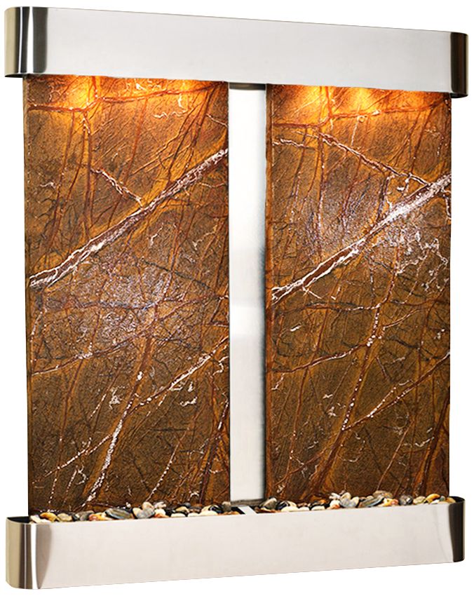 Cottonwood Falls Round Steel Brown Marble 69"H Wall Fountain