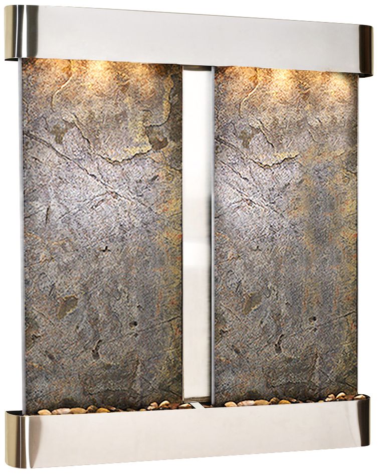 Cottonwood Falls Round Steel Green Stone 69"H Wall Fountain