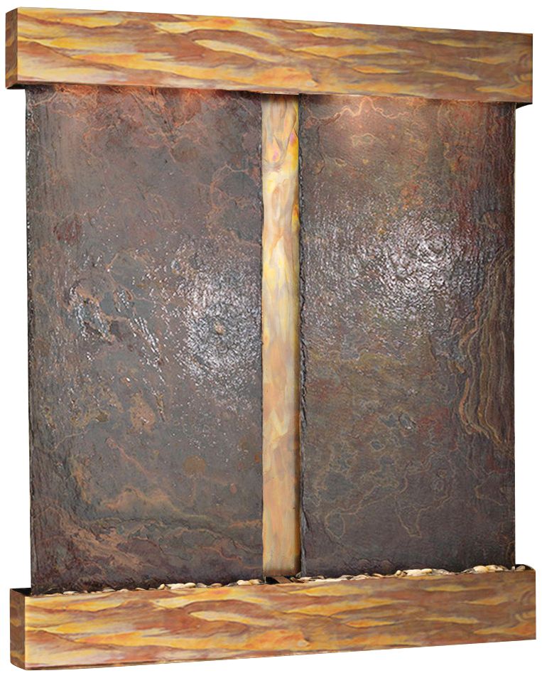 Cottonwood Falls Rustic Copper Slate 69" High Wall Fountain
