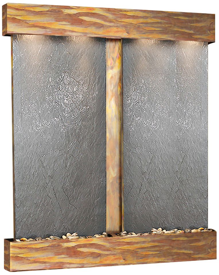 Cottonwood Falls Rustic Copper Black Stone Wall Fountain