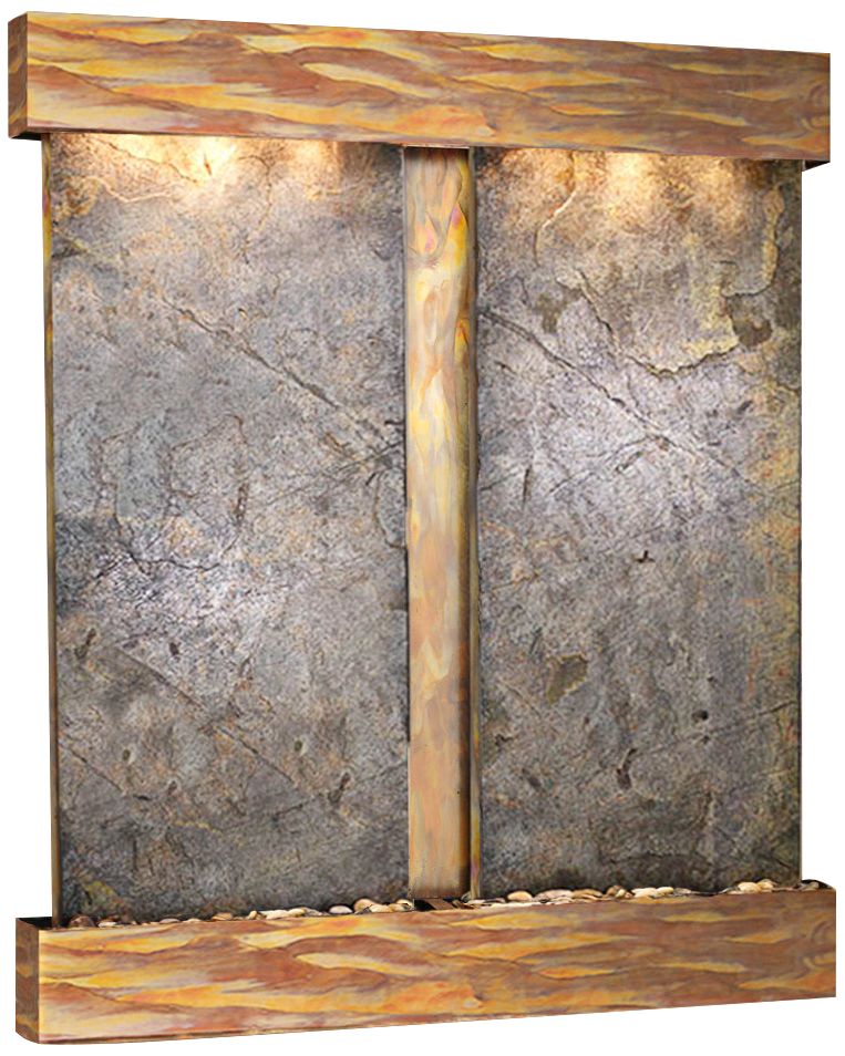 Cottonwood Falls Rustic Copper Green Stone Wall Fountain