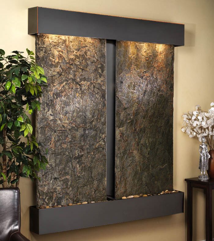 Cottonwood Falls 69" Green Slate Modern Wall Fountain