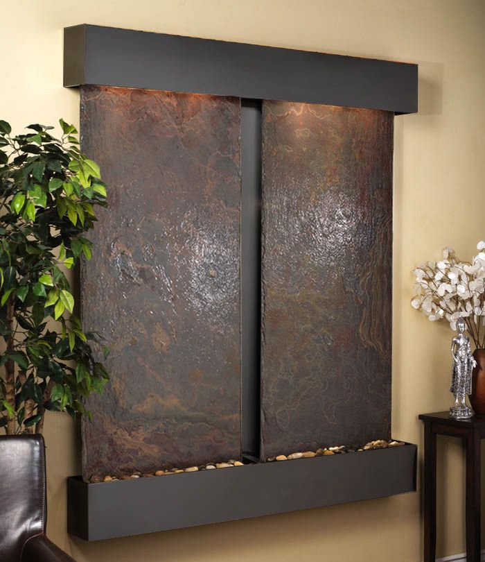Cottonwood Falls 69"H Slate-Blackened Copper Wall Fountain