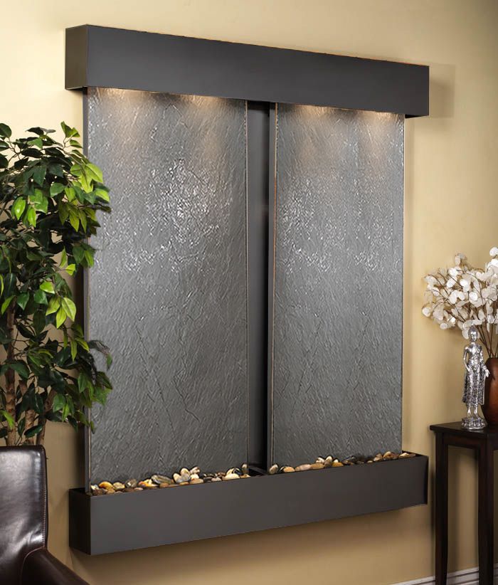 Cottonwood Falls Black Stone Blackened 69"H Wall Fountain