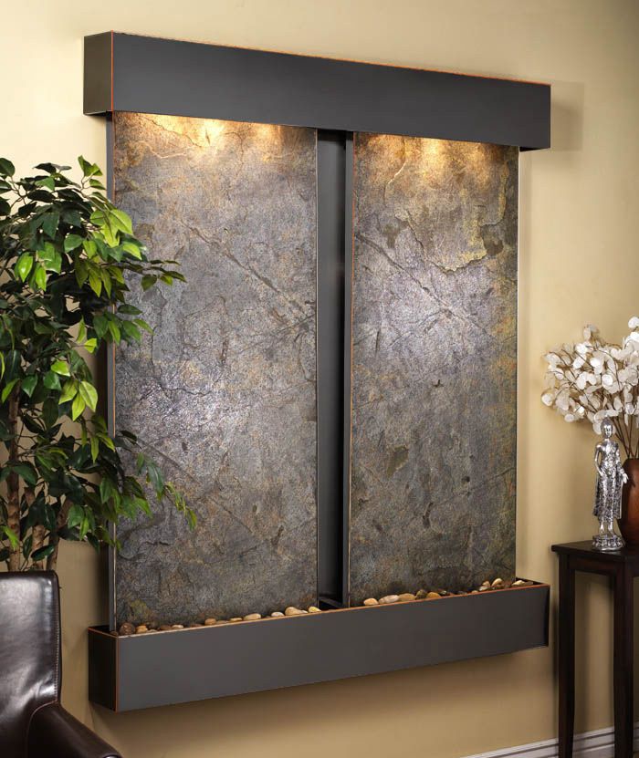 Cottonwood Falls Green Stone Blackened 69"H Wall Fountain