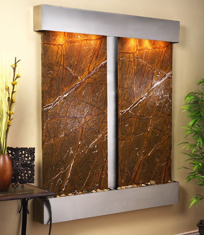 Cottonwood Falls Steel Brown Marble 69" High Wall Fountain