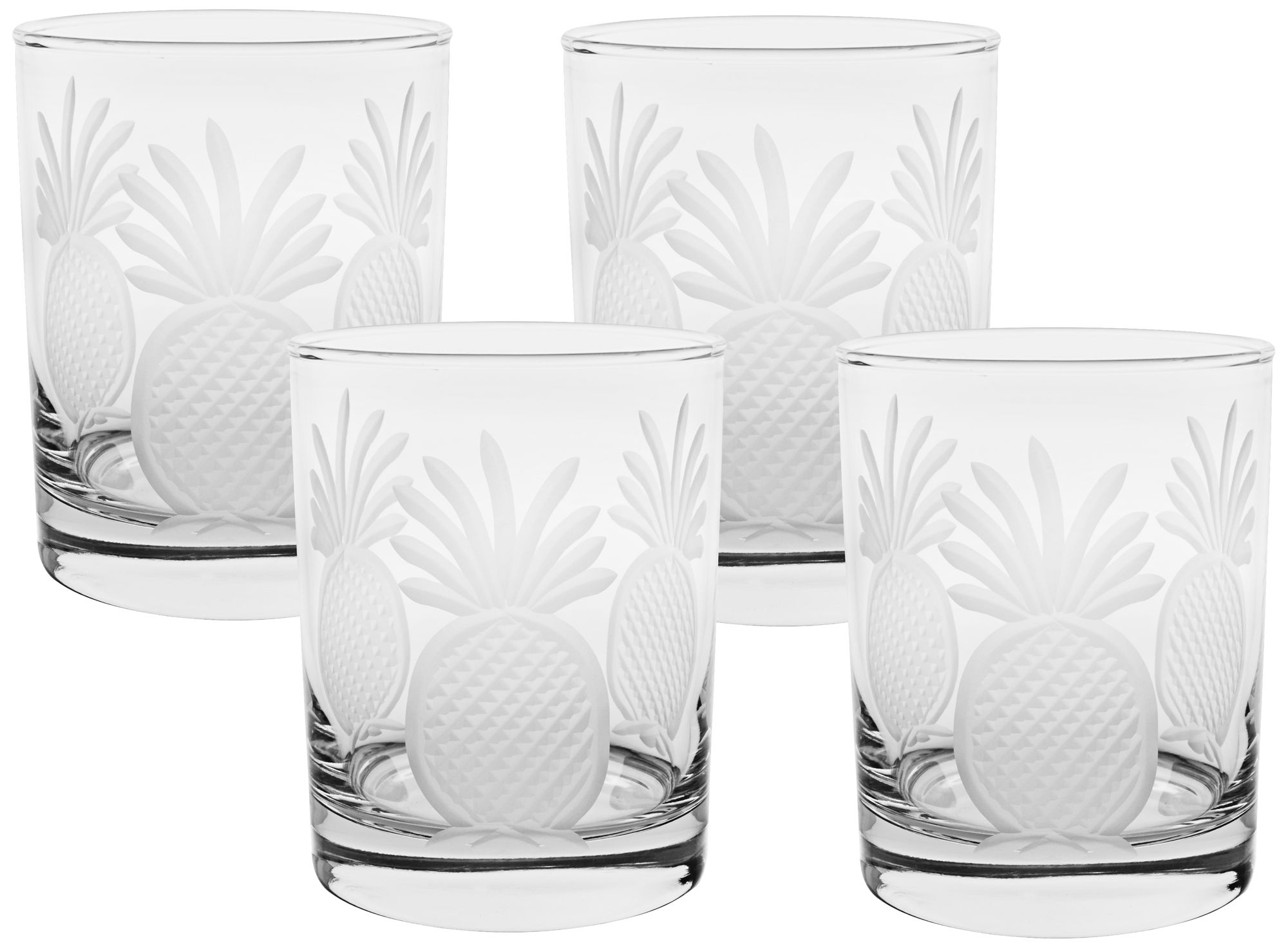 Pineapple Engraved Double Old Fashioned Glass Set of 4