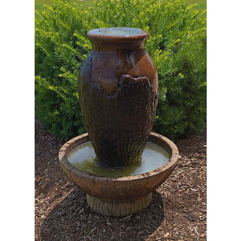 Cypress 31&quot; High Cast Stone Patio Bubbler Urn Fountain
