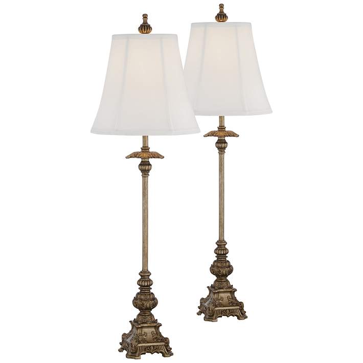 Juliette Antique Gold White Shade, Tall Table Lamp With White Shade