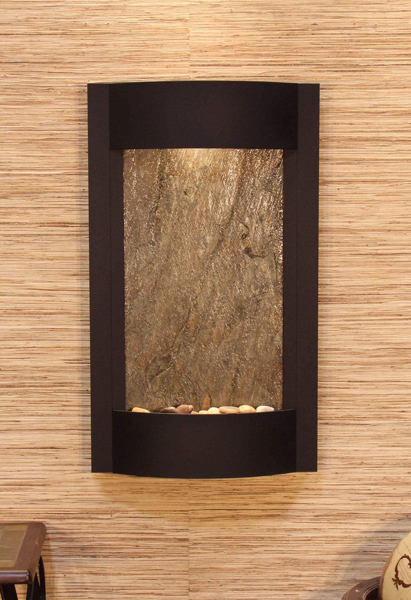 Serene Waters 36" Green Stone Textured Black Wall Fountain