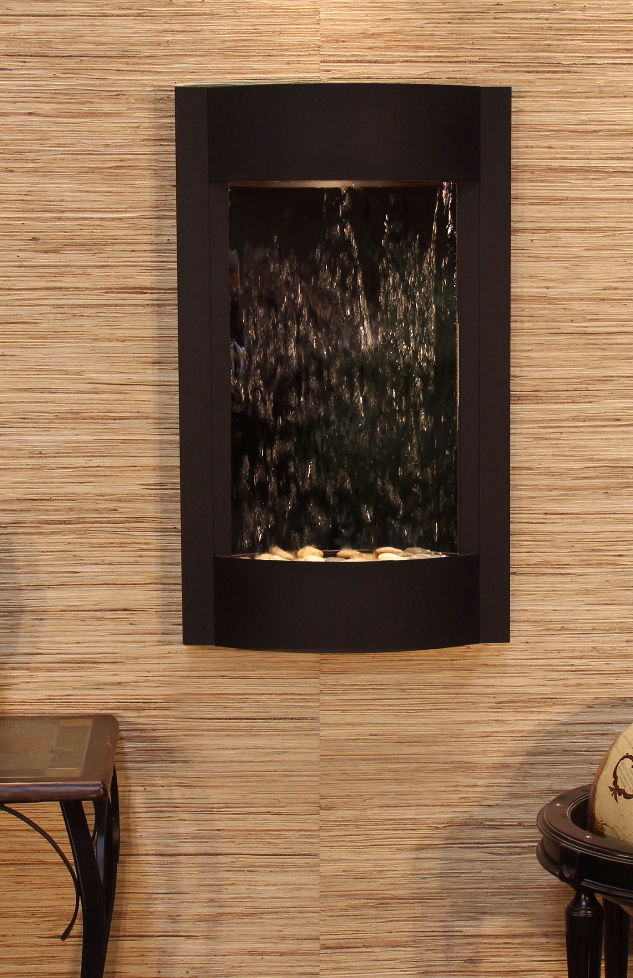 Serene Waters 36" High Textured Mirror Black Wall Fountain