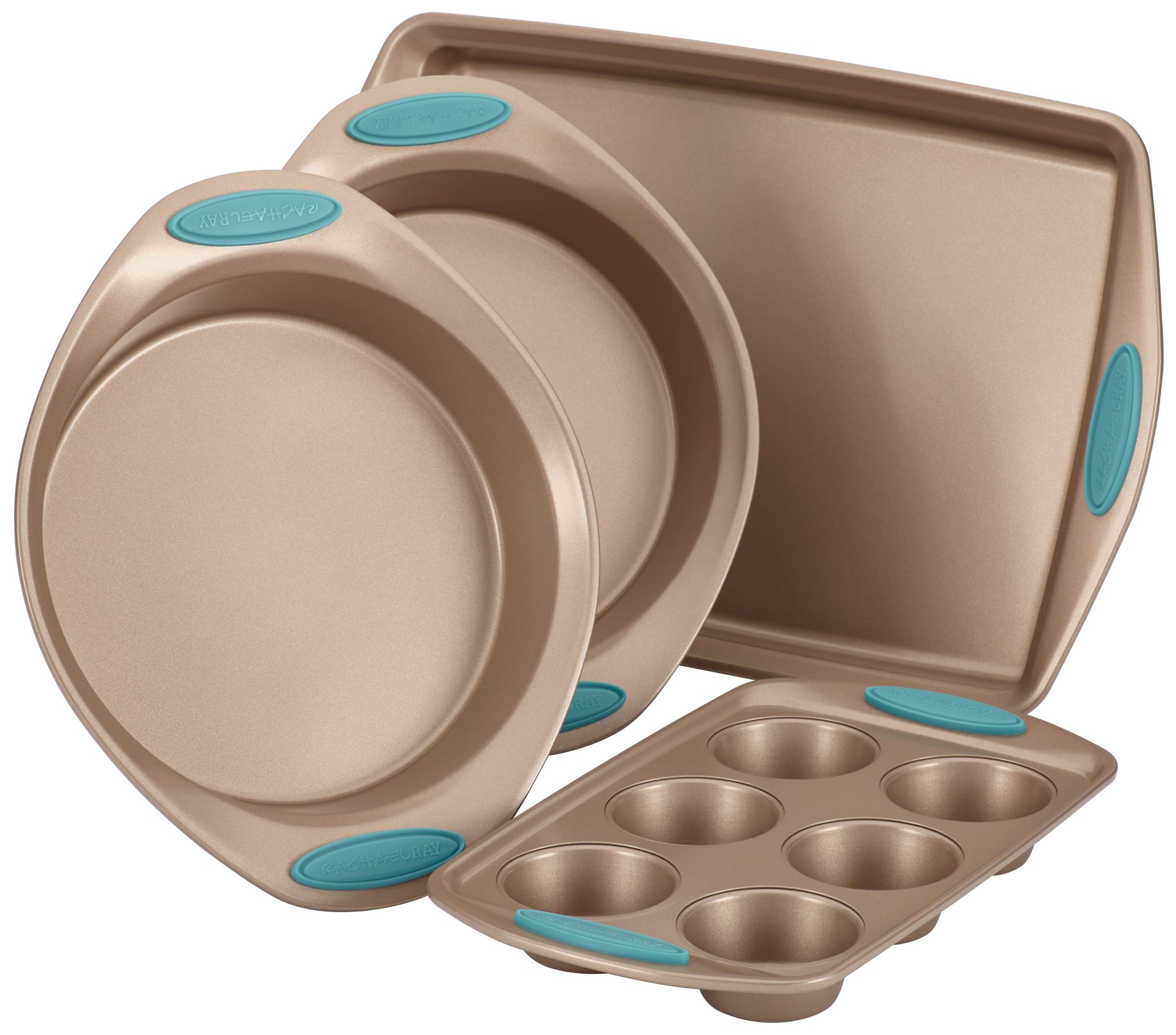 Rachael Ray Brown and Blue 4-Piece Nonstick Bakeware Set