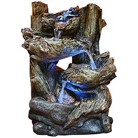 Tiered Log LED Indoor - Outdoor 14&quot; High Tabletop Fountain