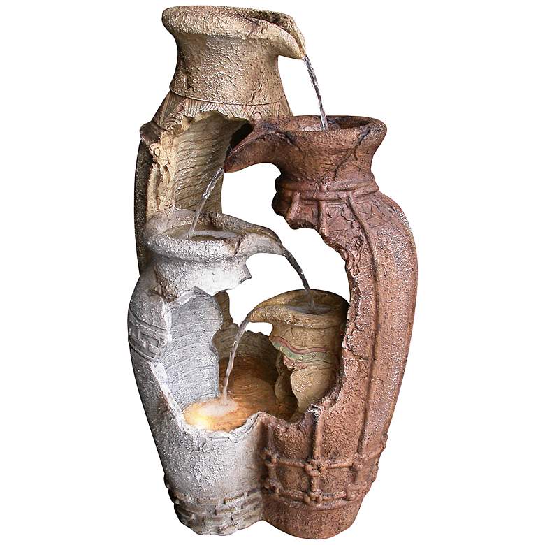 Image 2 Distressed Urn Pottery 39" High Rustic Garden Fountain