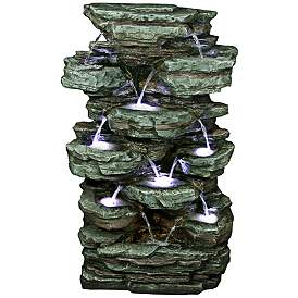 Rainforest Waterfall 39&quot;H Stacked Tier LED Floor Fountain