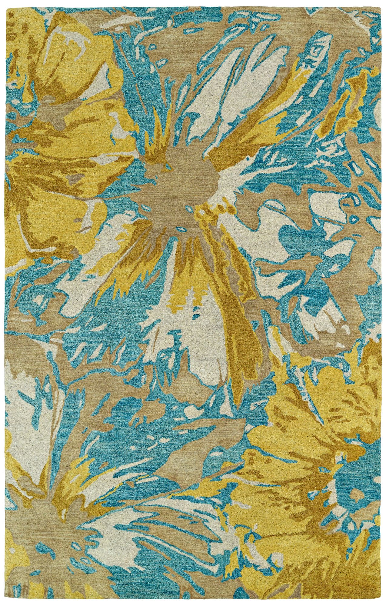 Kaleen Brushstrokes BRS06-05 Gold and Blue Wool Area Rug 