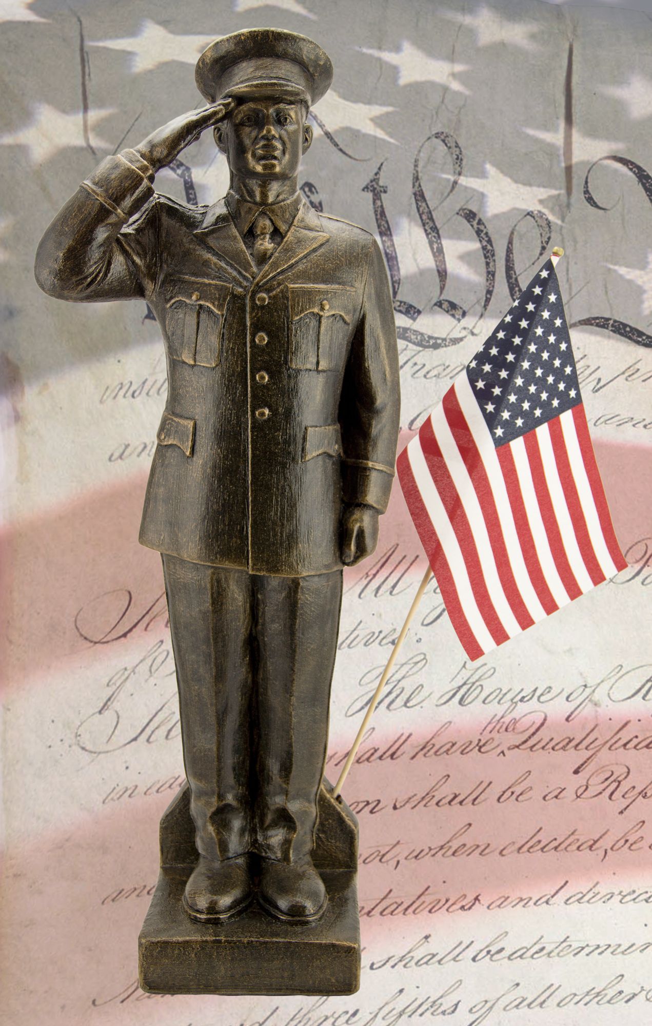 Army Dress Uniform 30" High Bronze Outdoor Statue with Flag