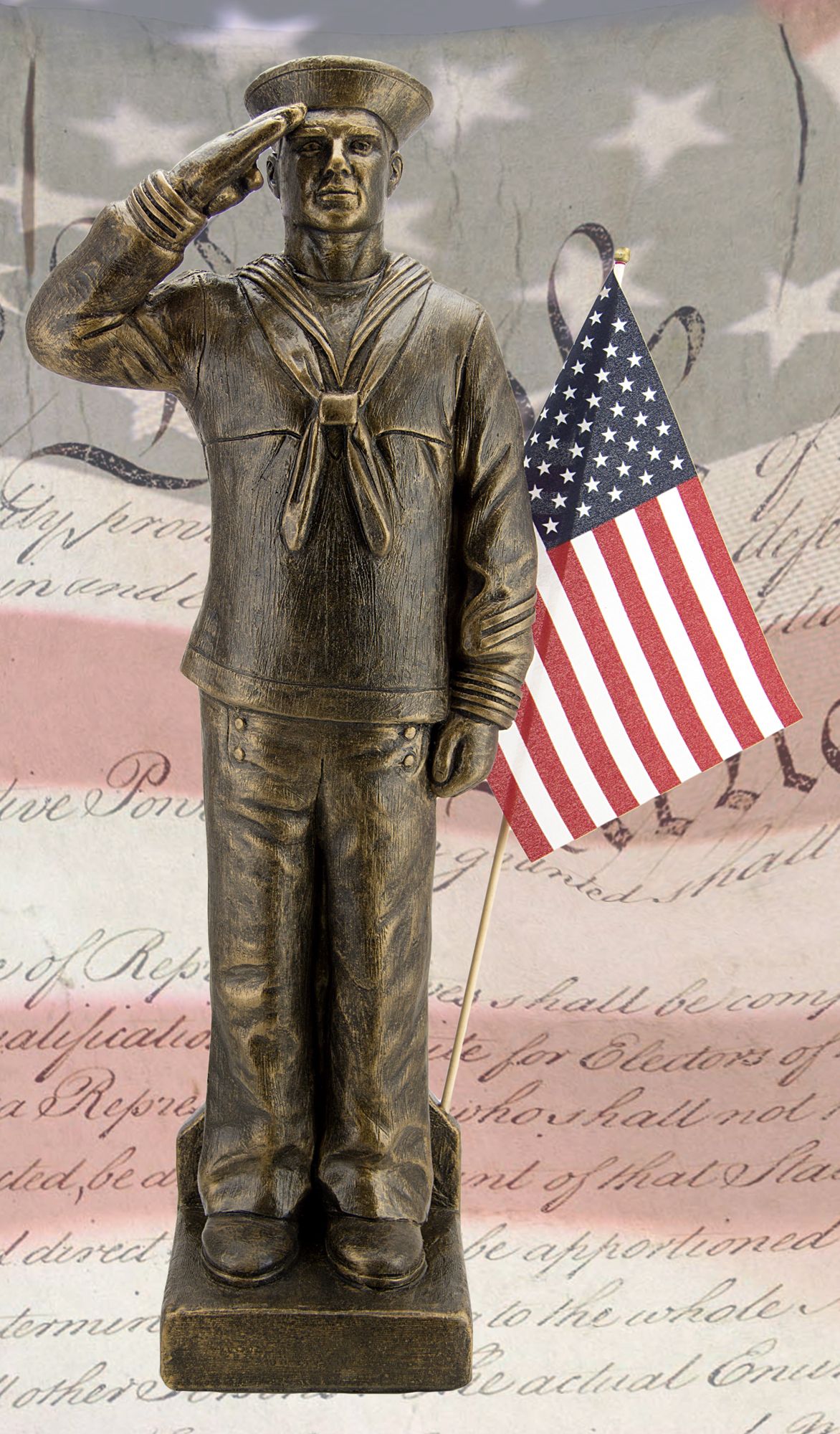 Navy Sailor Uniform 30" High Bronze Outdoor Statue with Flag 70C36