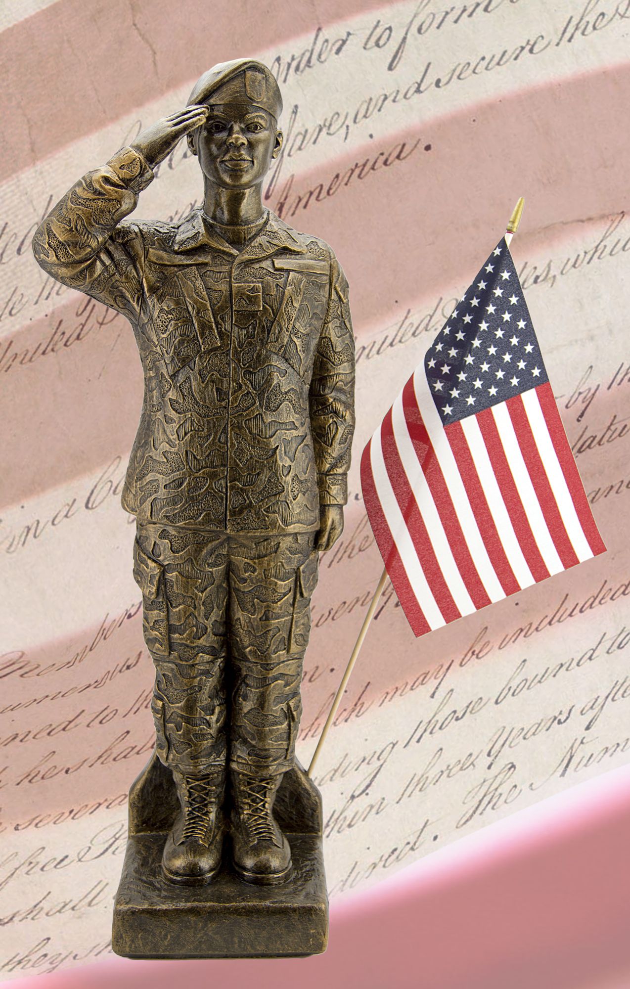 Camo Woman - African American 30" High Bronze Outdoor Statue